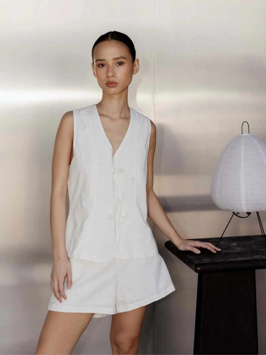 Mimi White Linen Blend Vest | White