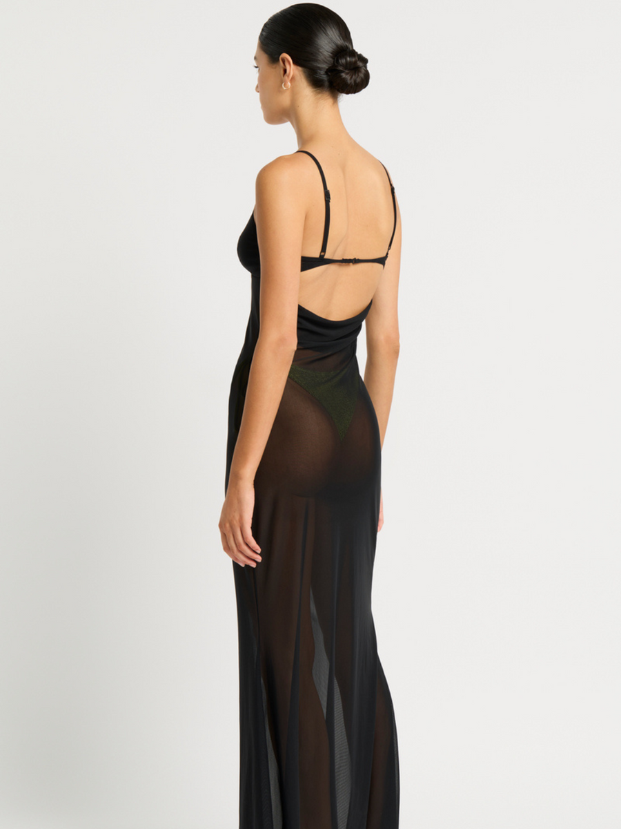 Cindy Ring Maxi Dress | Black Mesh