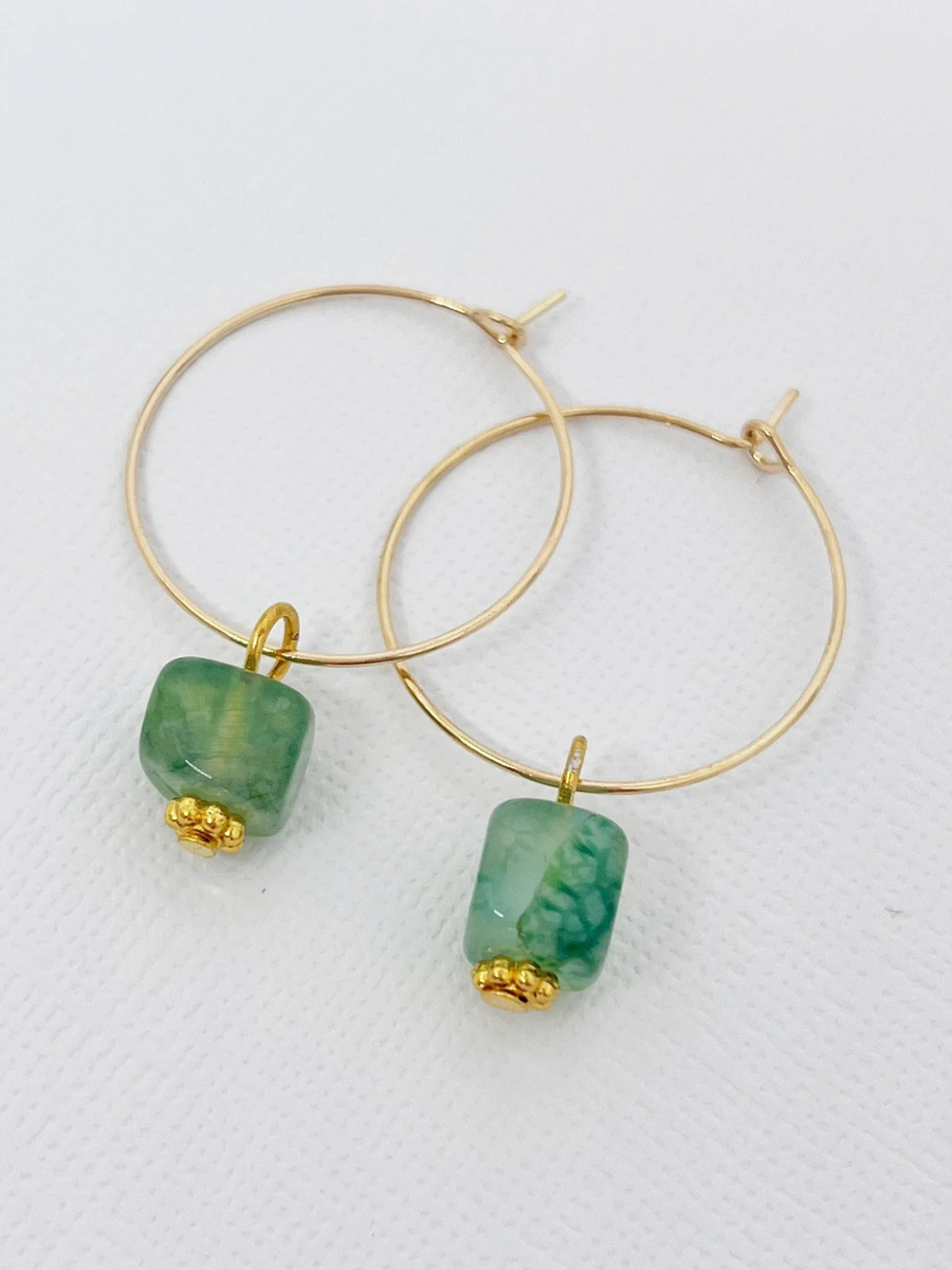 Green Agate Hoop Earrings