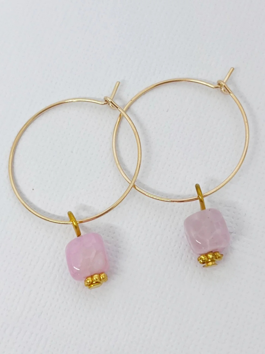 Pink Agate Hoop Earrings