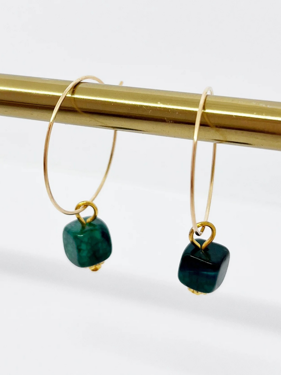 Green Agate Hoop Earrings